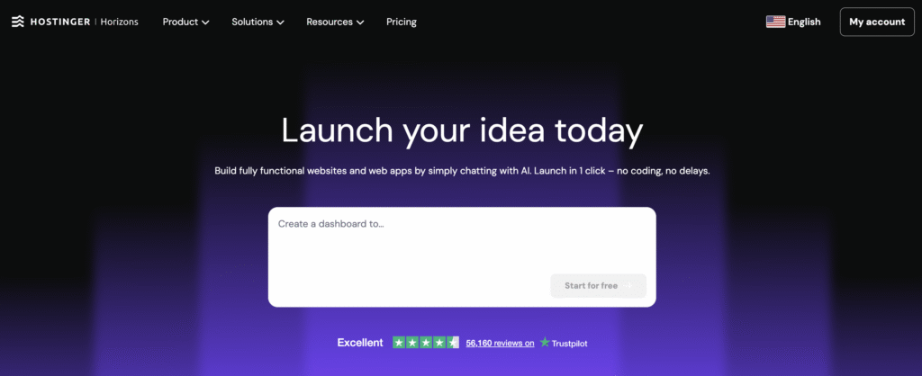 Homepage of Hostinger Horizons