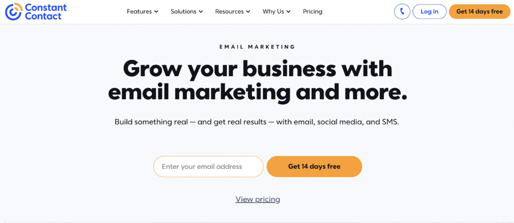 Homepage of Constant Contact