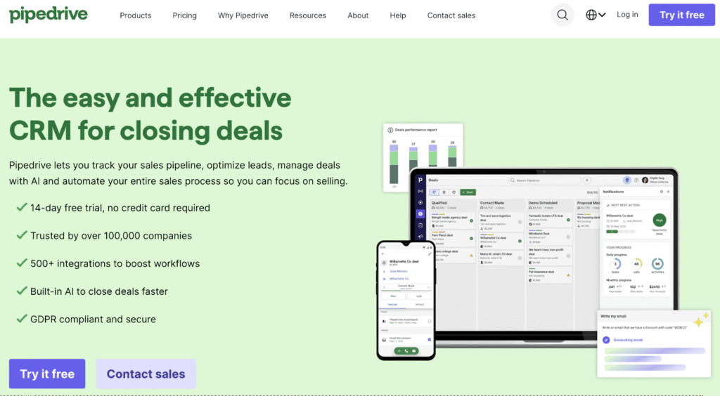 Homepage of Pipedrive
