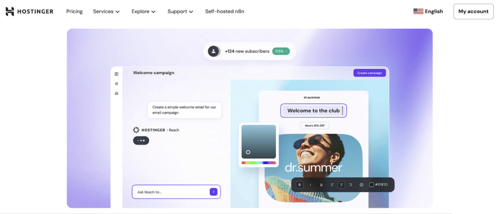 Homepage of Hostinger Reach
