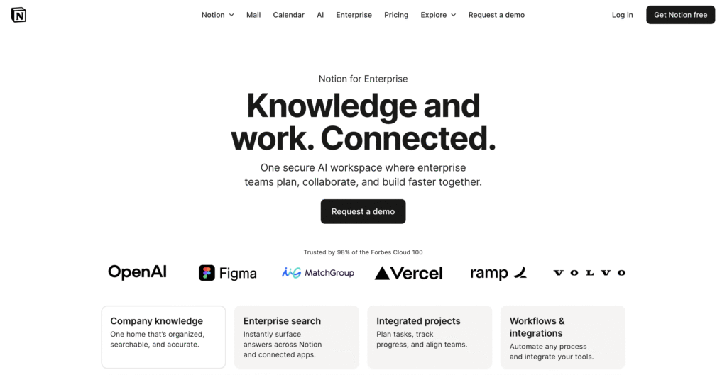 Notion's landing page