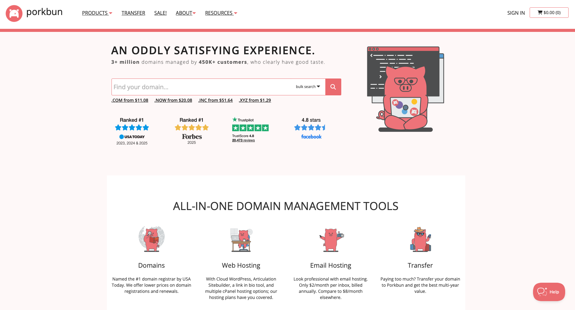 Porkbun website screenshot