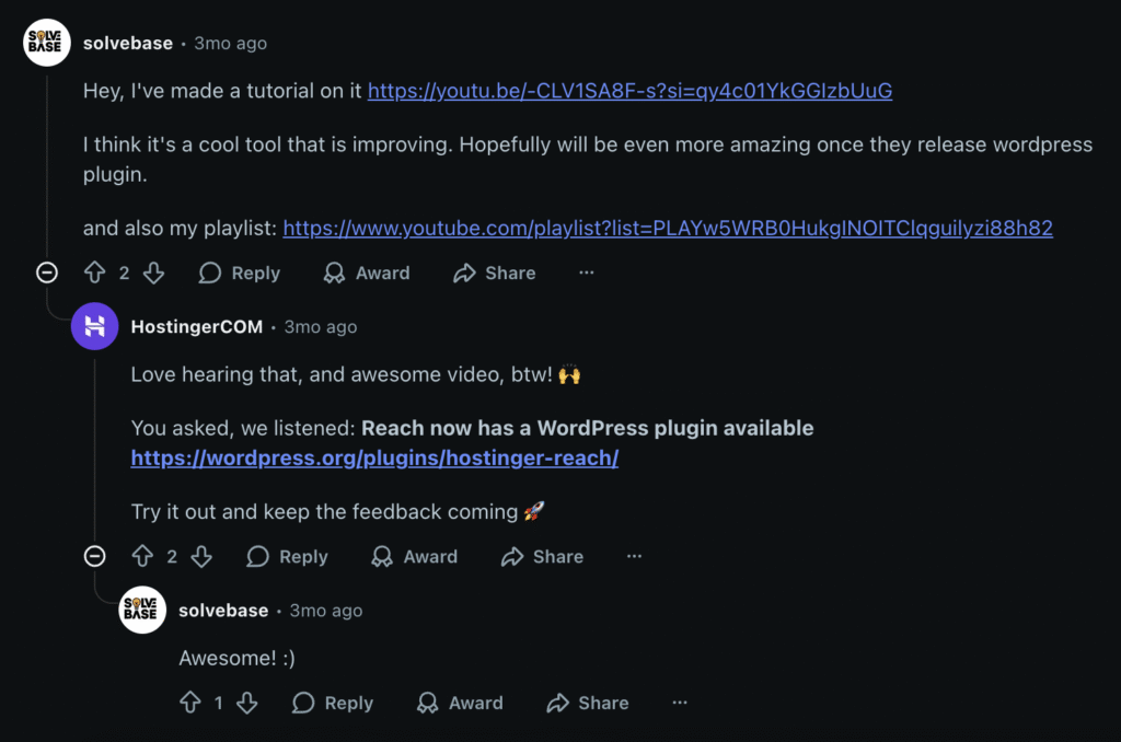 Reddit post showing updates to a missing feature request