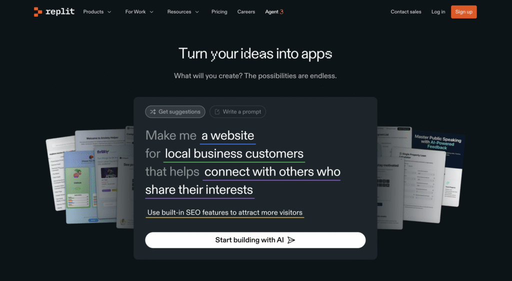Replit's landing page