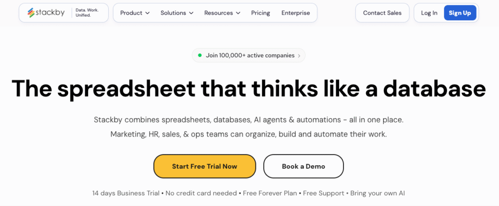 Stackby landing page