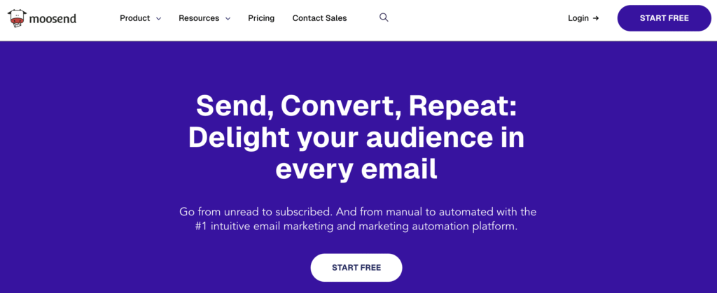 Homepage of Moosend