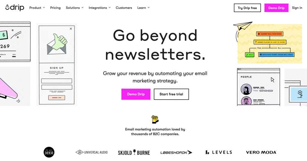 Homepage of Drip