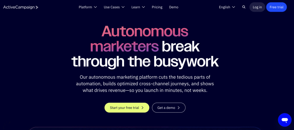 Homepage of ActiveCampaign