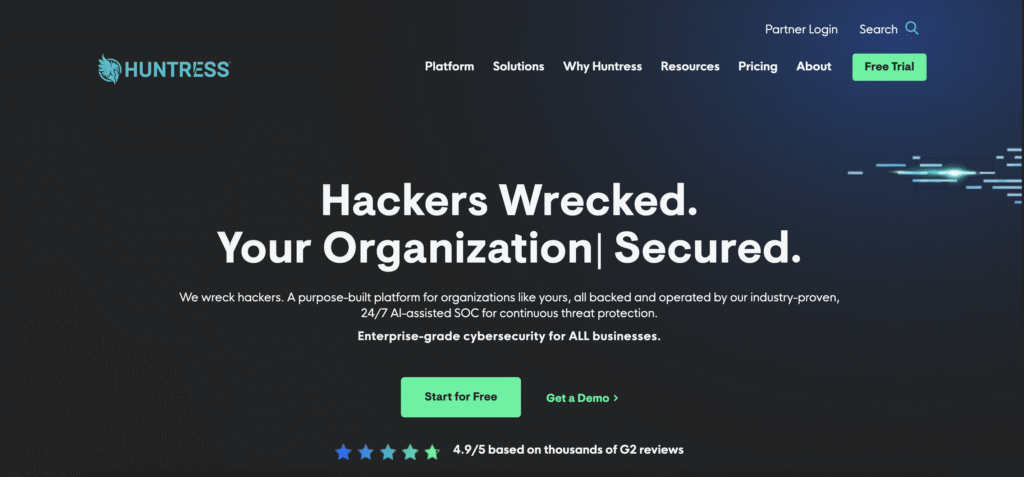 Huntress landing page