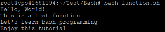 Output of bash function in the terminal