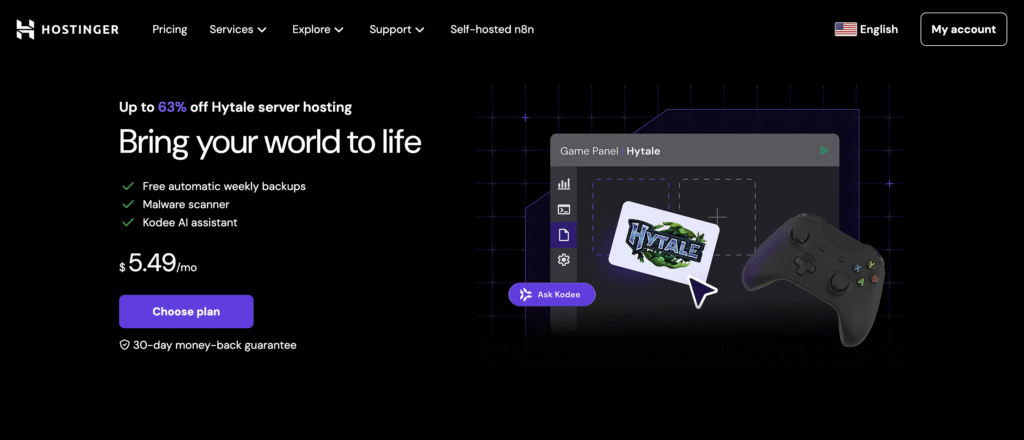 Hostinger Hytale server hosting landing page
