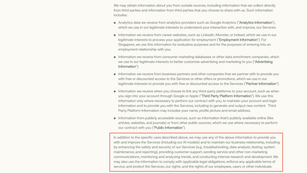 Perplexity's Privacy Policy page