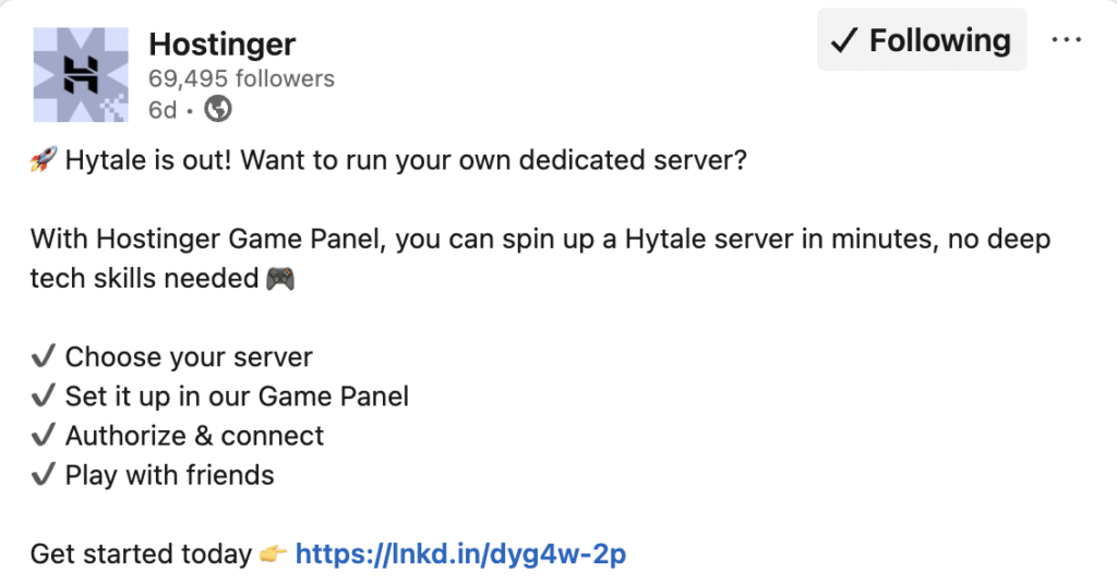 Social media copywriting example