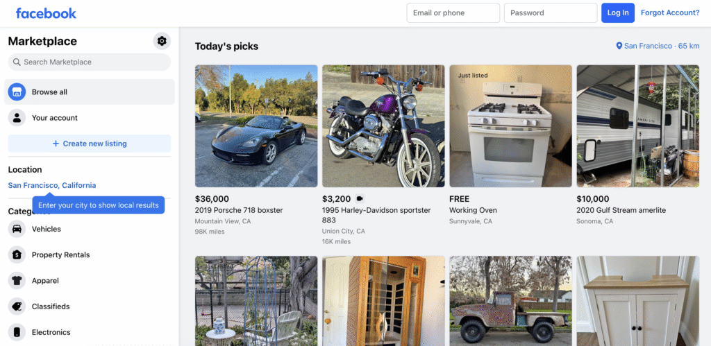 The appearance of Facebook Marketplace