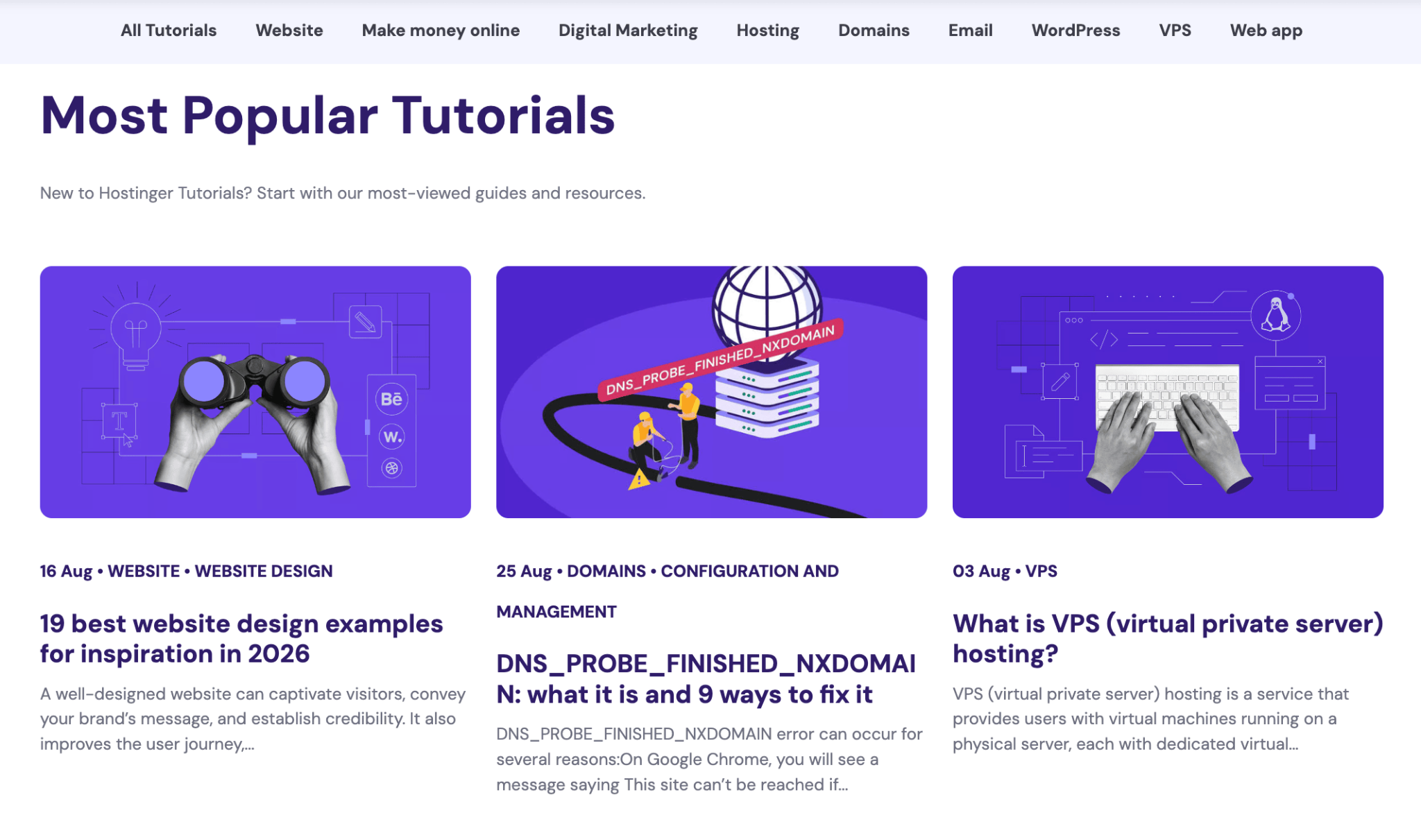 Landing page for Hostinger Tutorials