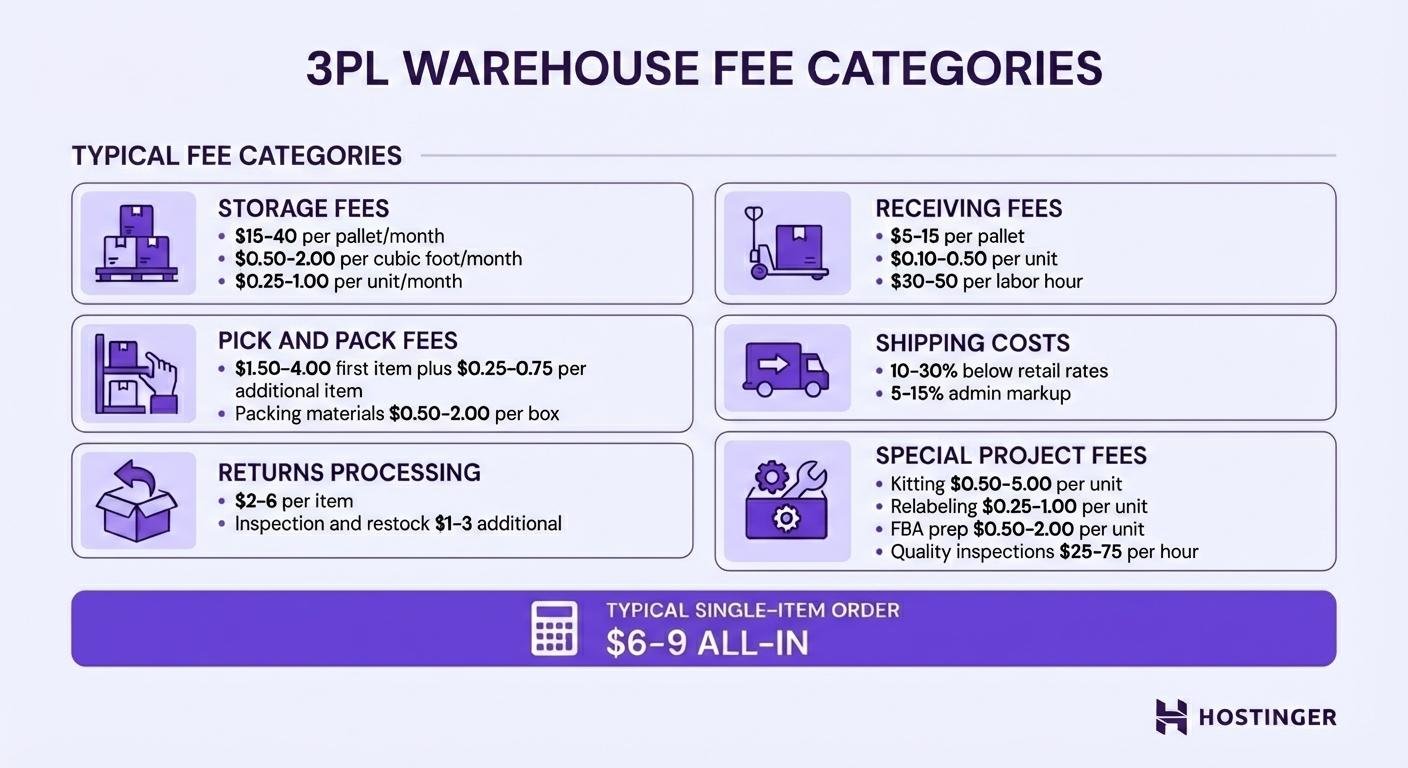 Visual image of typical ecommerce fulfillment fees