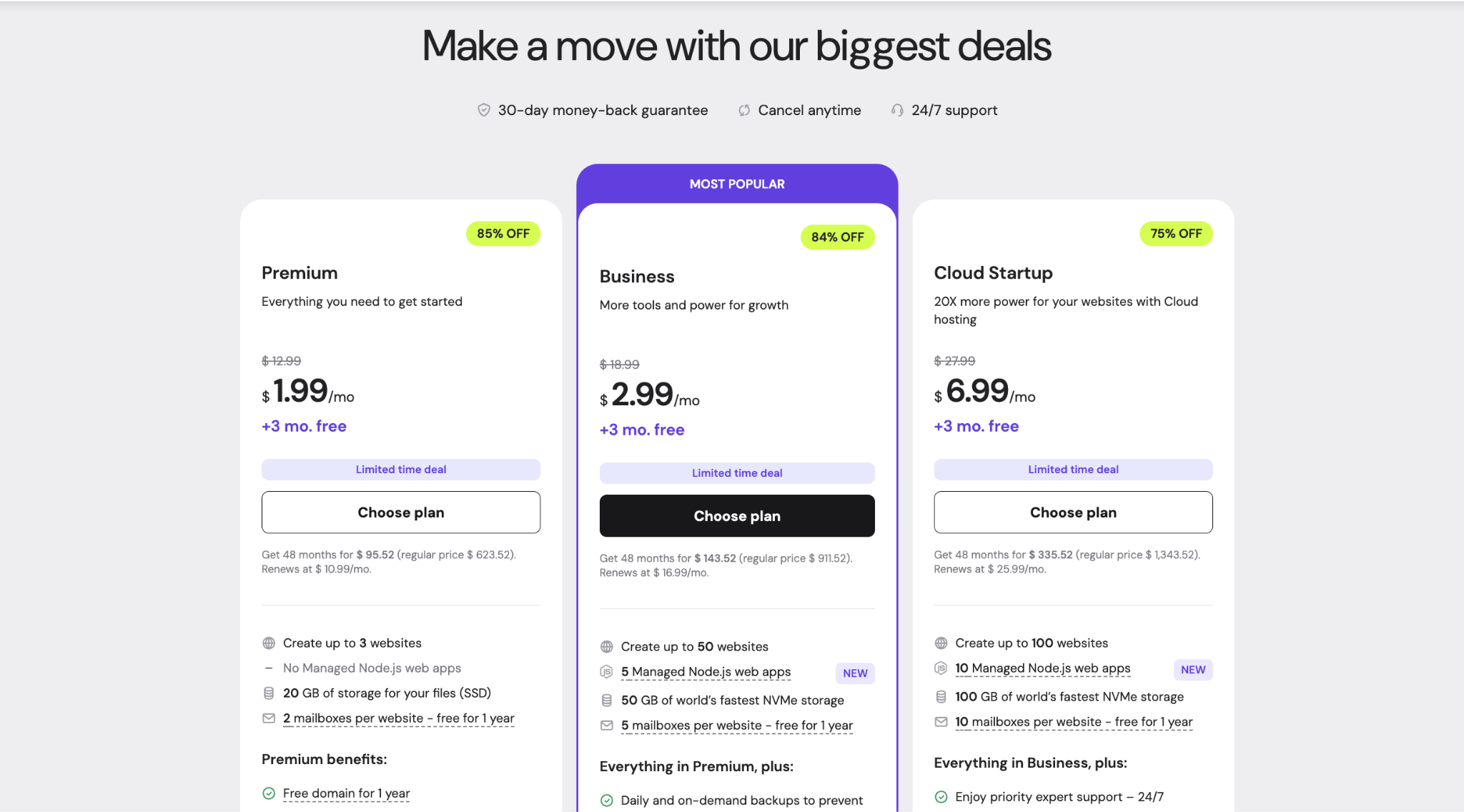 Web hosting comparison from Hostinger