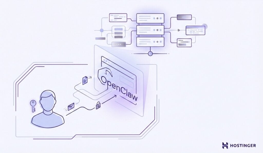 Illustration of OpenClaw software, showcasing user interaction, data flow, and security features