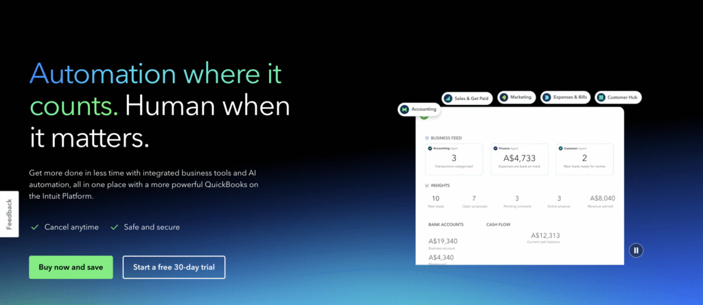 QuickBooks Online landing page