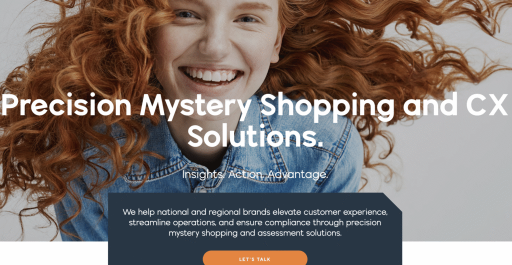 Second-to-none homepage featuring Text overlay on a soft background, promoting precision mystery shopping and customer experience solutions for brands.
