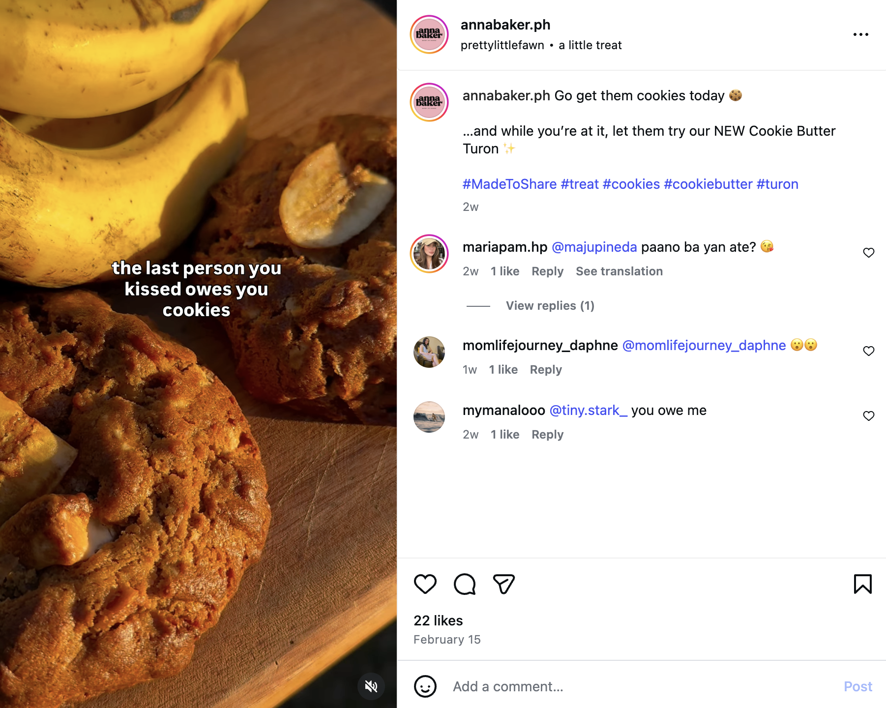 Instagram reel featuring annabaker.ph