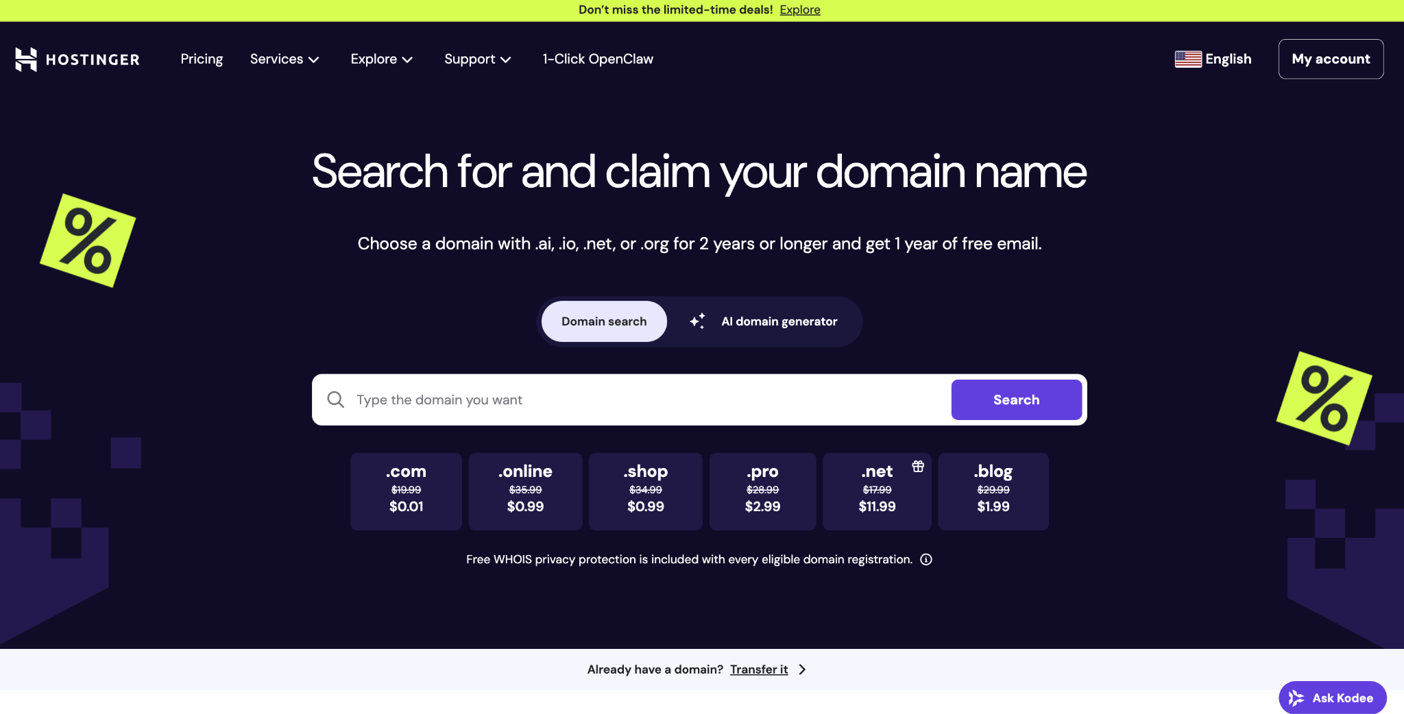 Hostinger domains