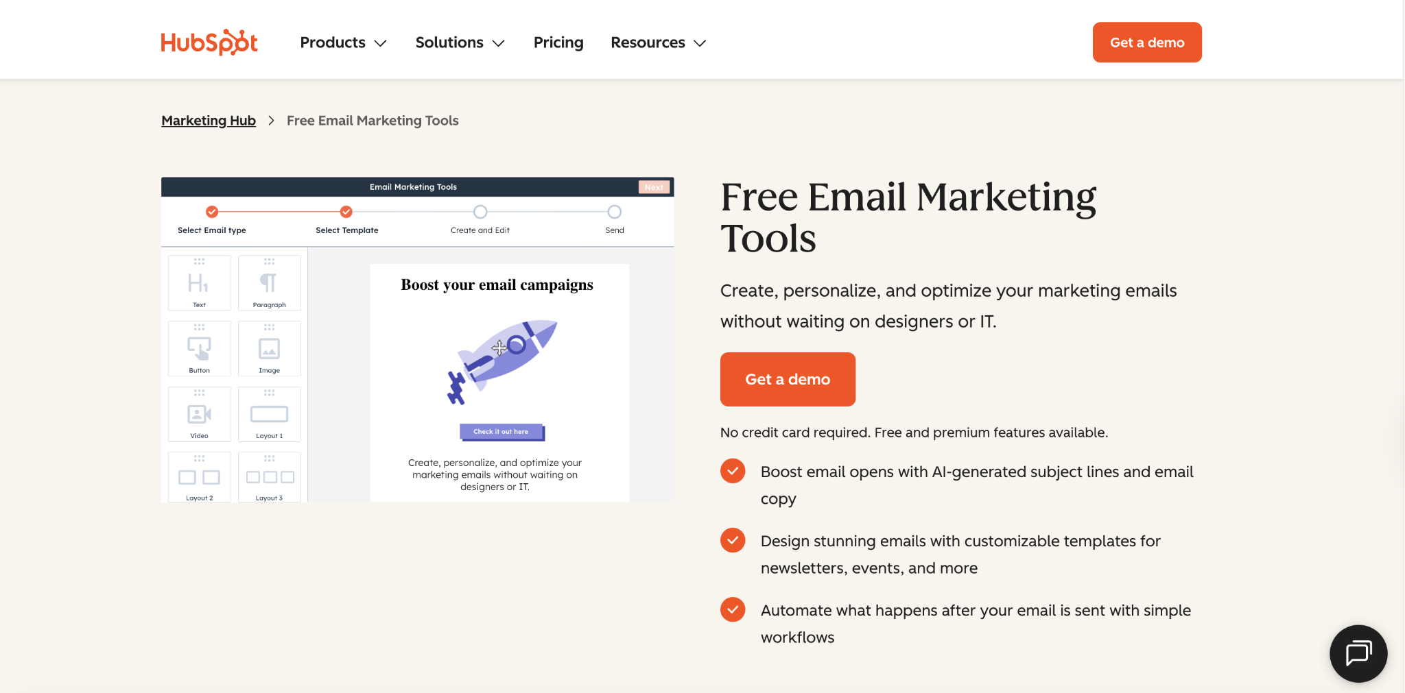 HubSpot free email marketing tools page