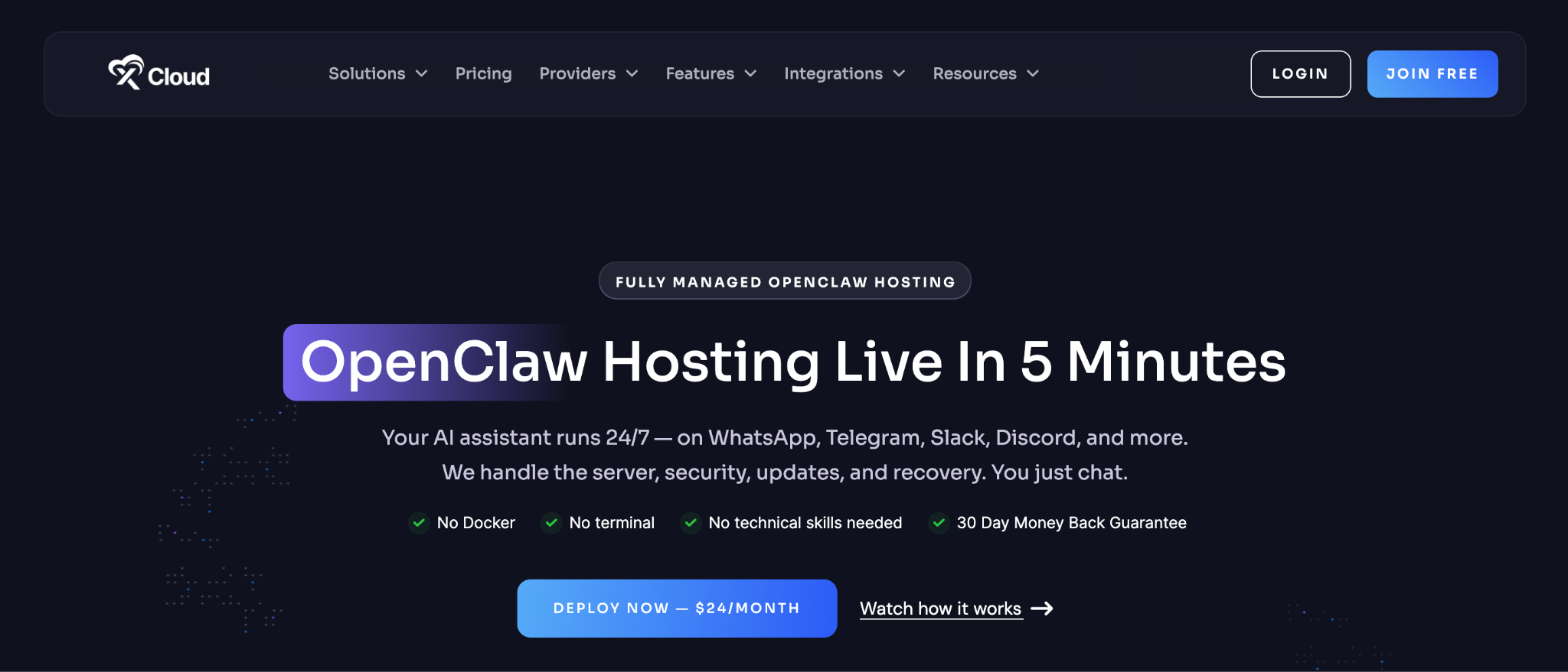 xCloud's OpenClaw hosting's landing page