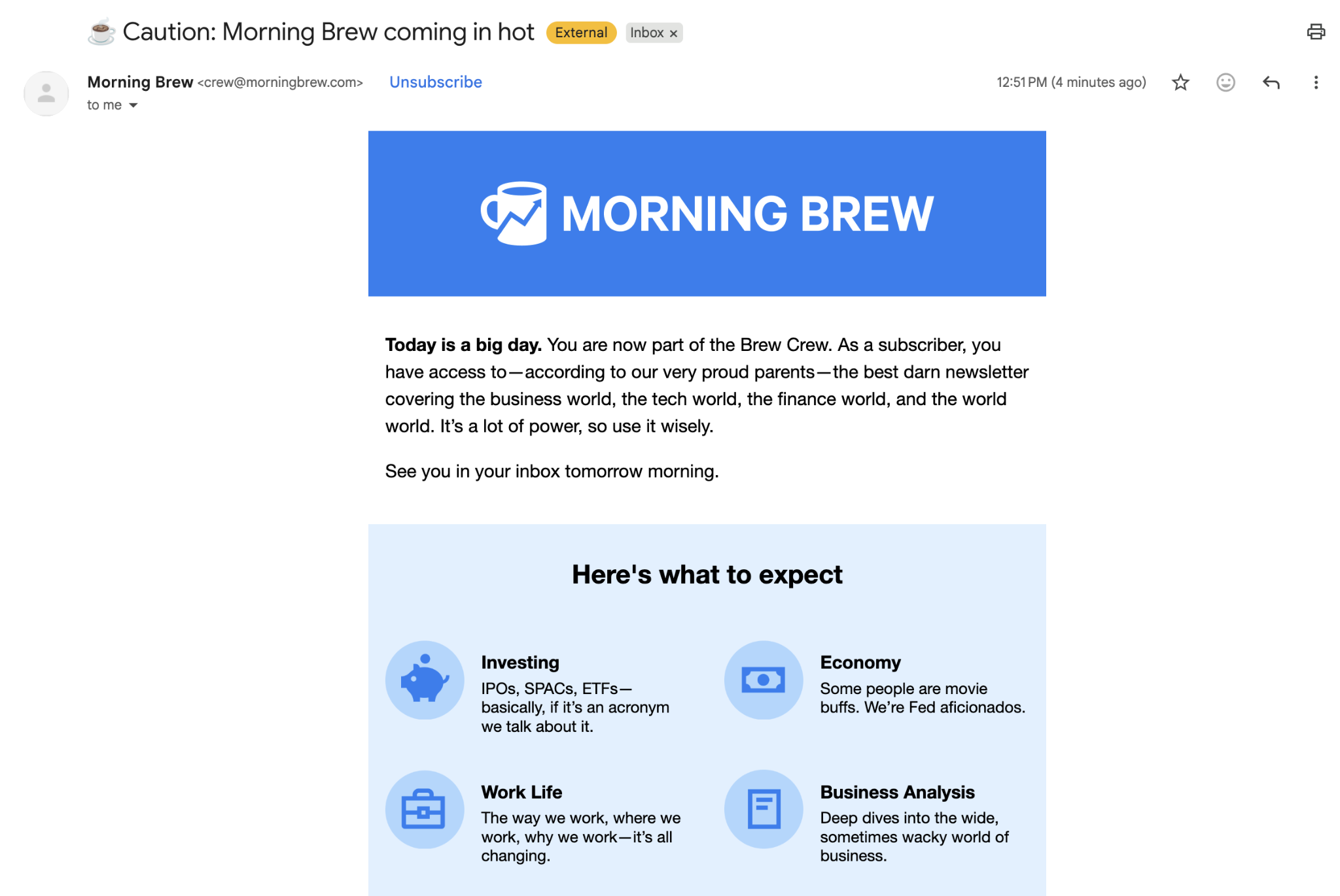 Morning Brew welcome email