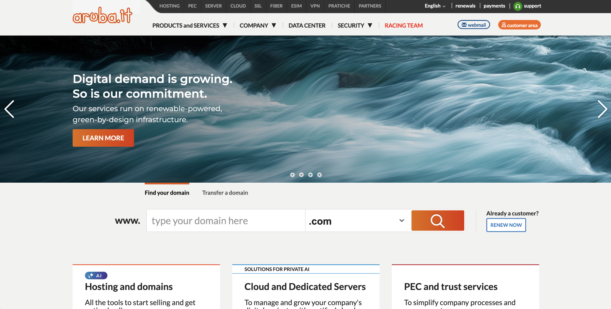Aruba domains page