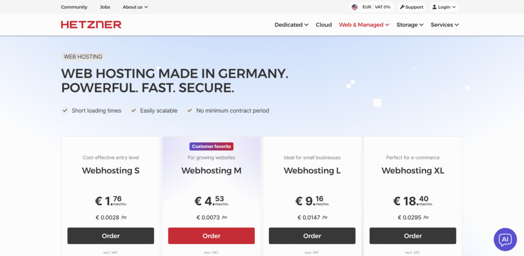Hetzner hosting landing page