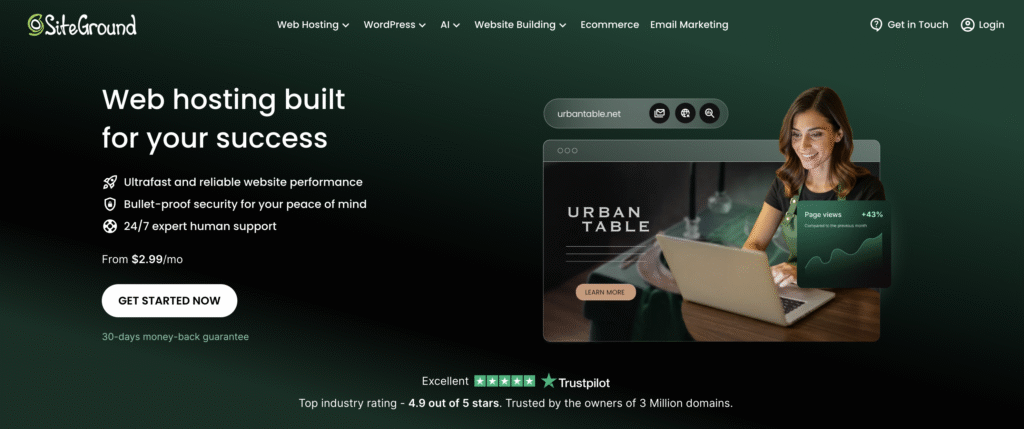SiteGround hosting landing page
