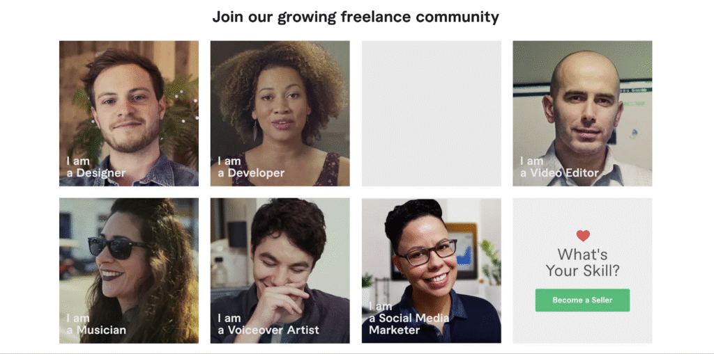 Fiverr seller signup page featuring the freelancer community