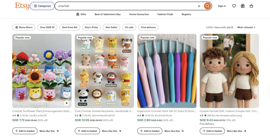 Etsy crochet items listing