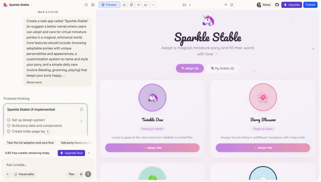 Lovable's main interface