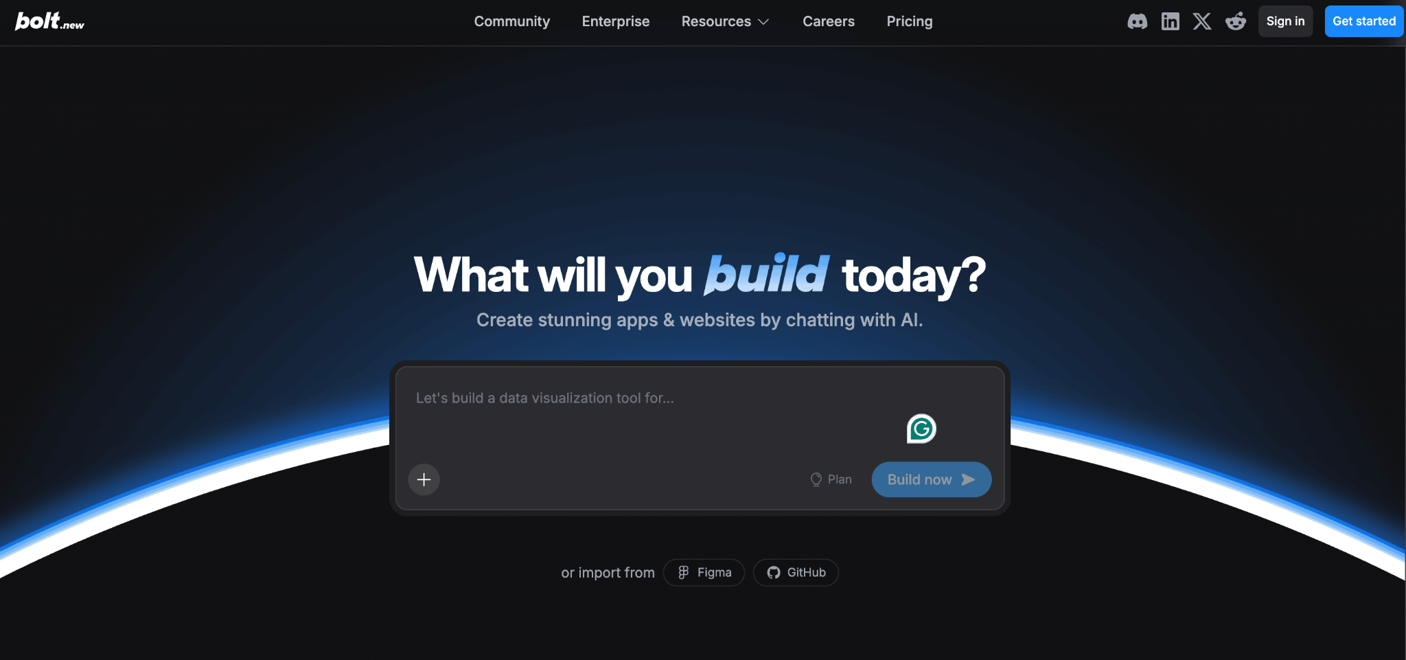 Homepage of Bolt.new