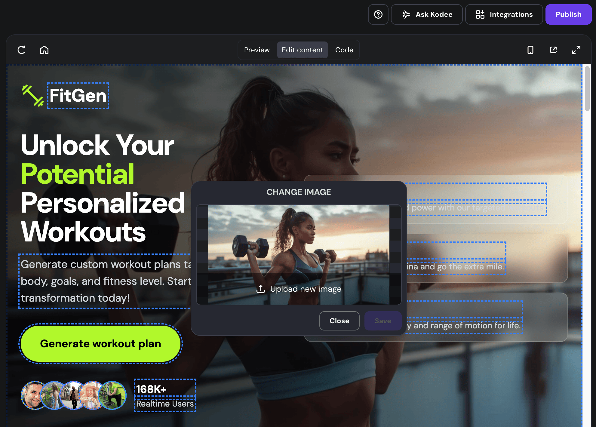 Customization panel within Hostinger Horizons