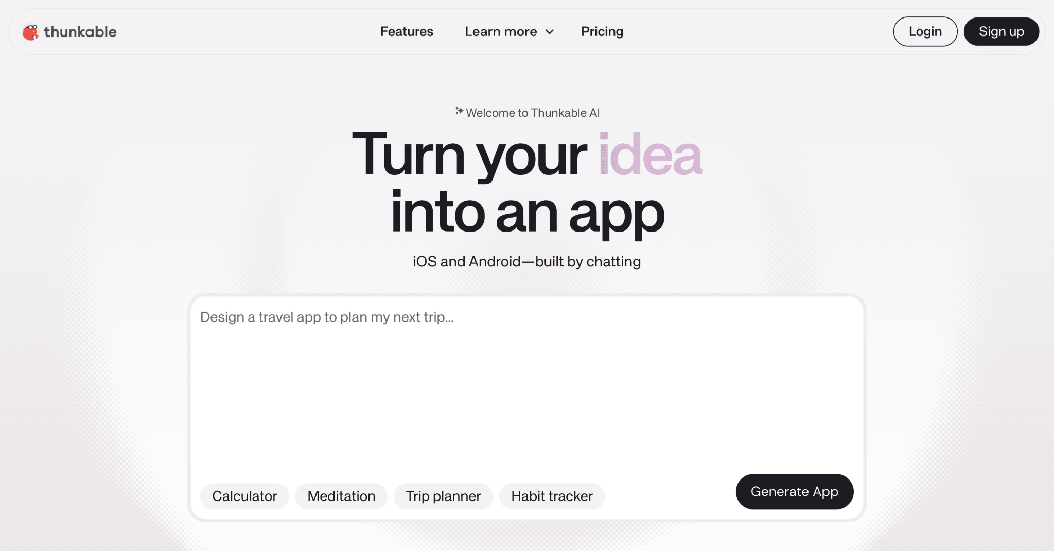 Homepage of Thunkable