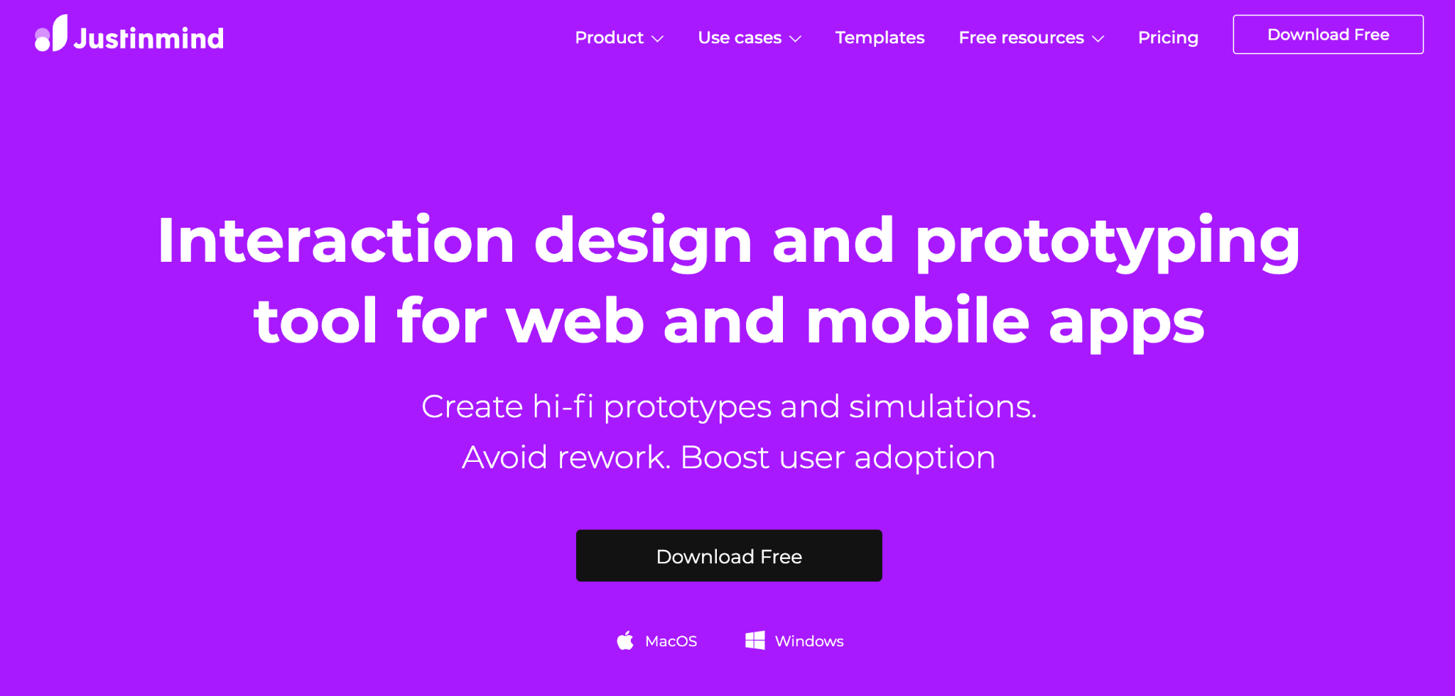 Homepage of Justinmind