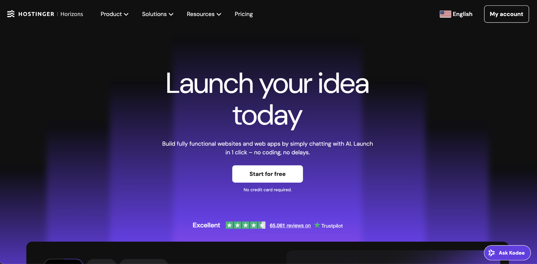 Hostinger Horizons landing page