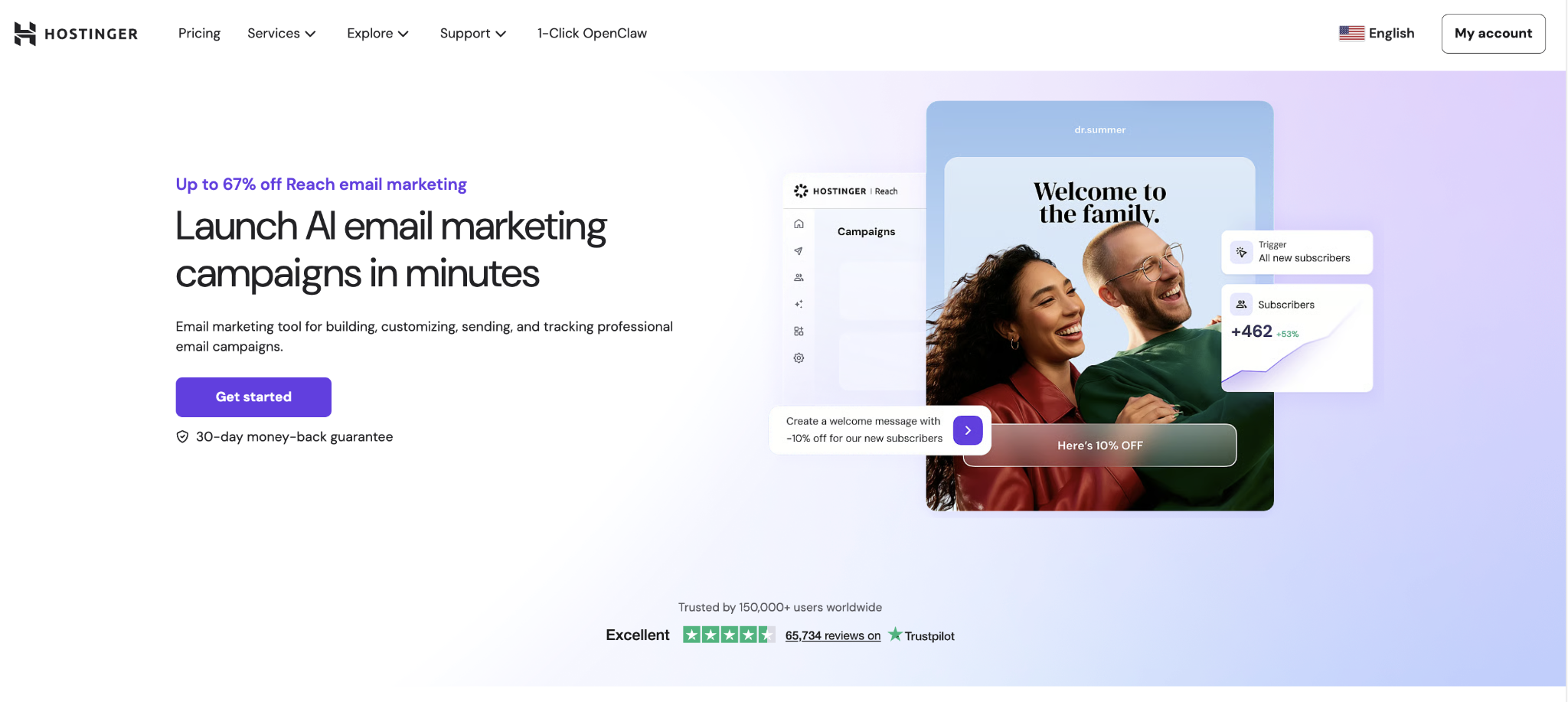 Hostinger Reach email marketing landing page
