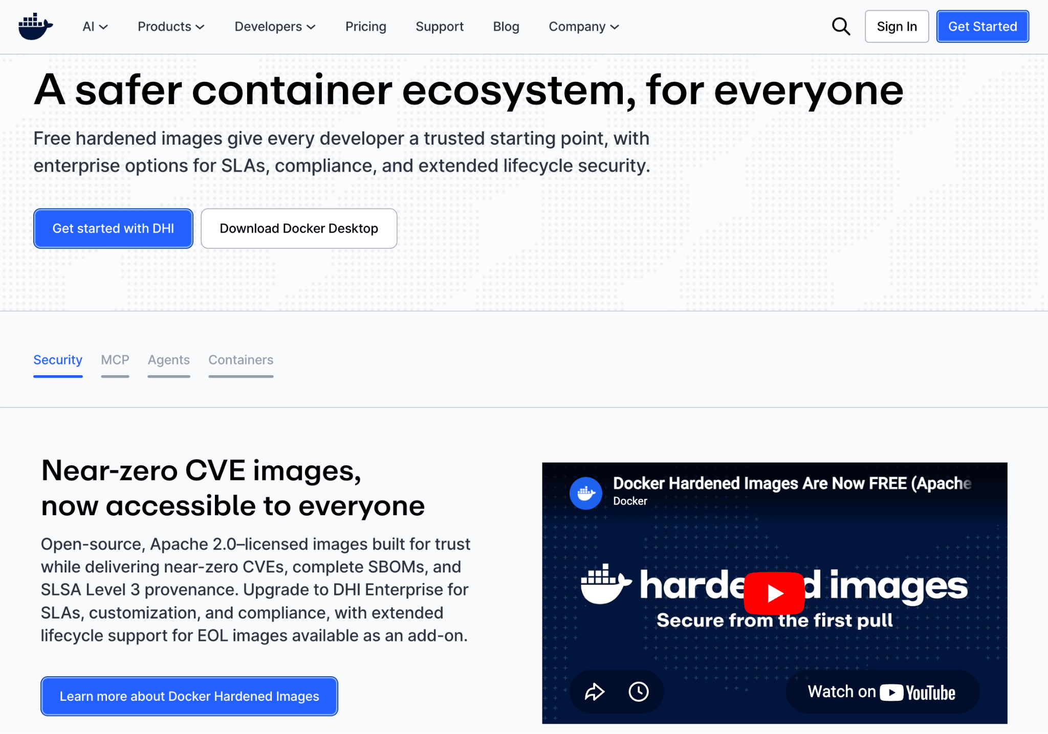 Homepage of Docker
