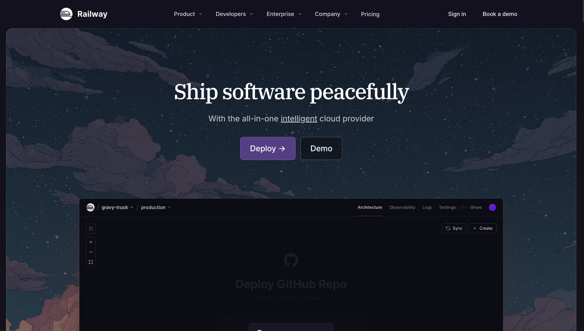 Railway's landing page
