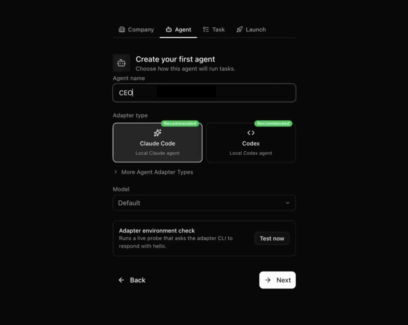 Creating an Agent in Paperclip onboarding flow