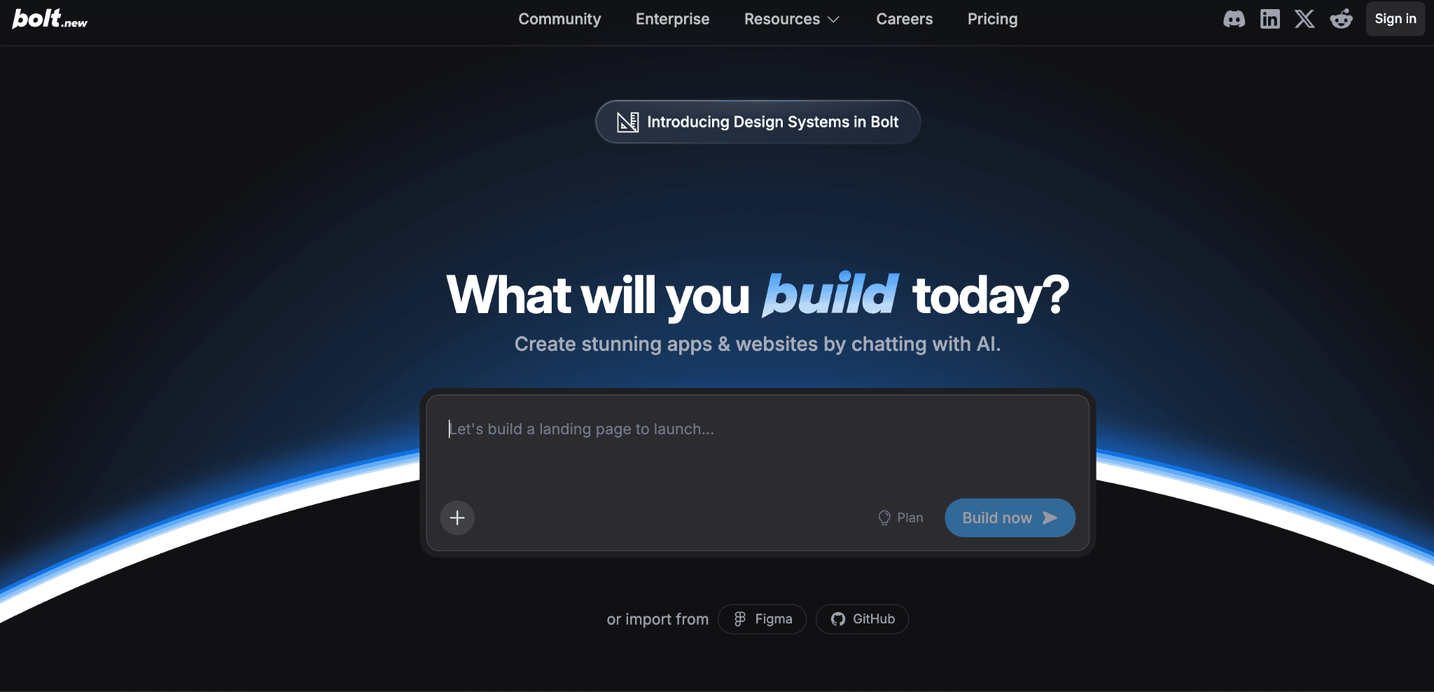 Homepage of Bolt.new