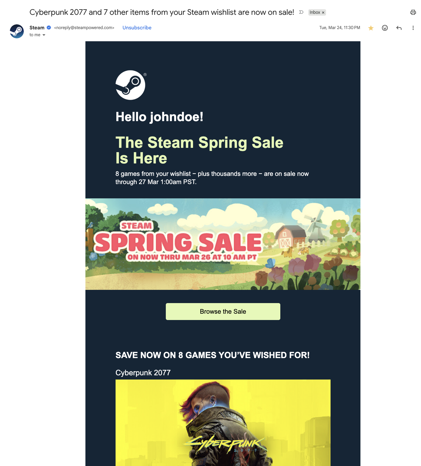 Steam spring sale email