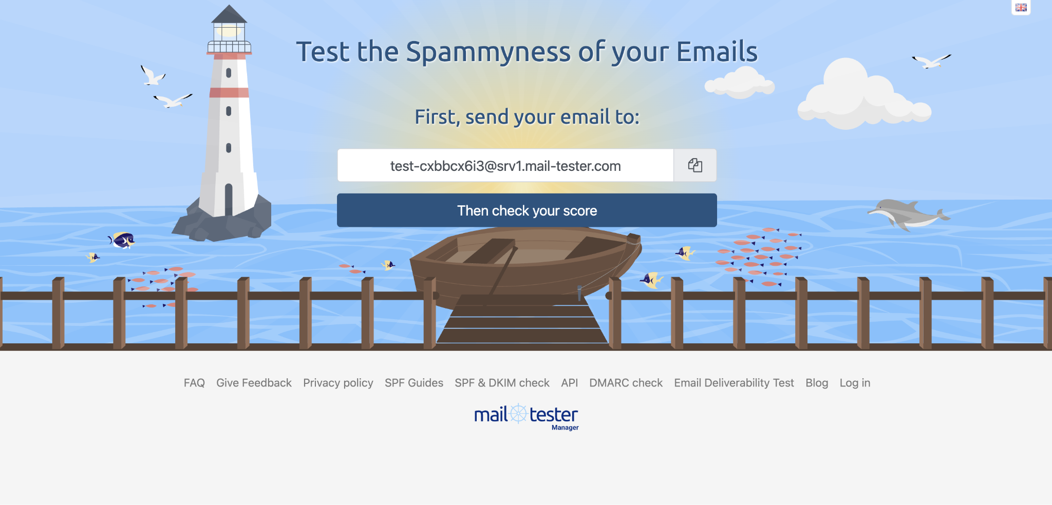 Mail Tester landing page