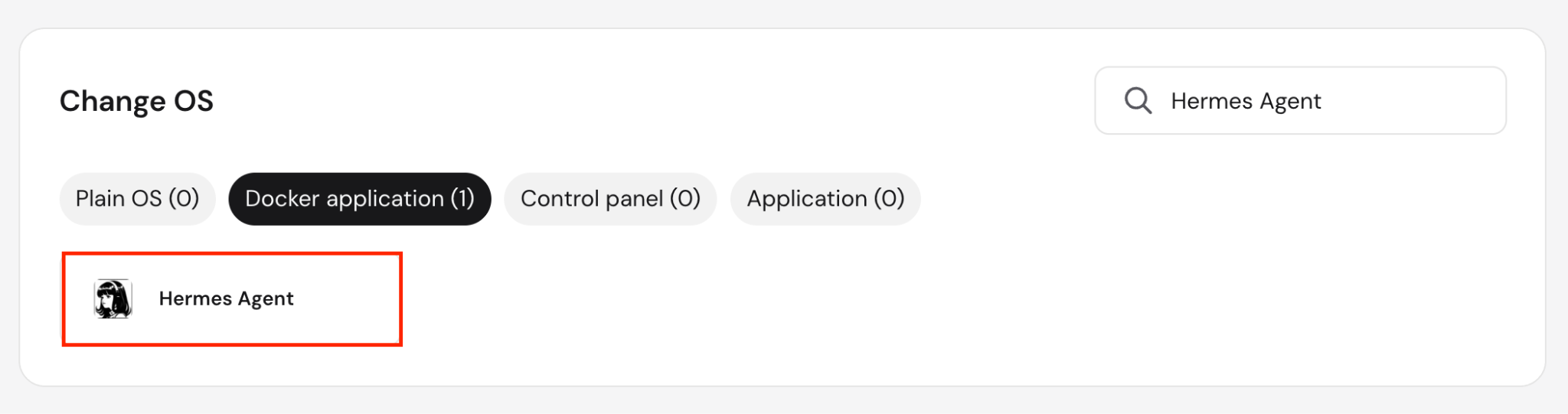 The Hermes Agent Docker application template in hPanel