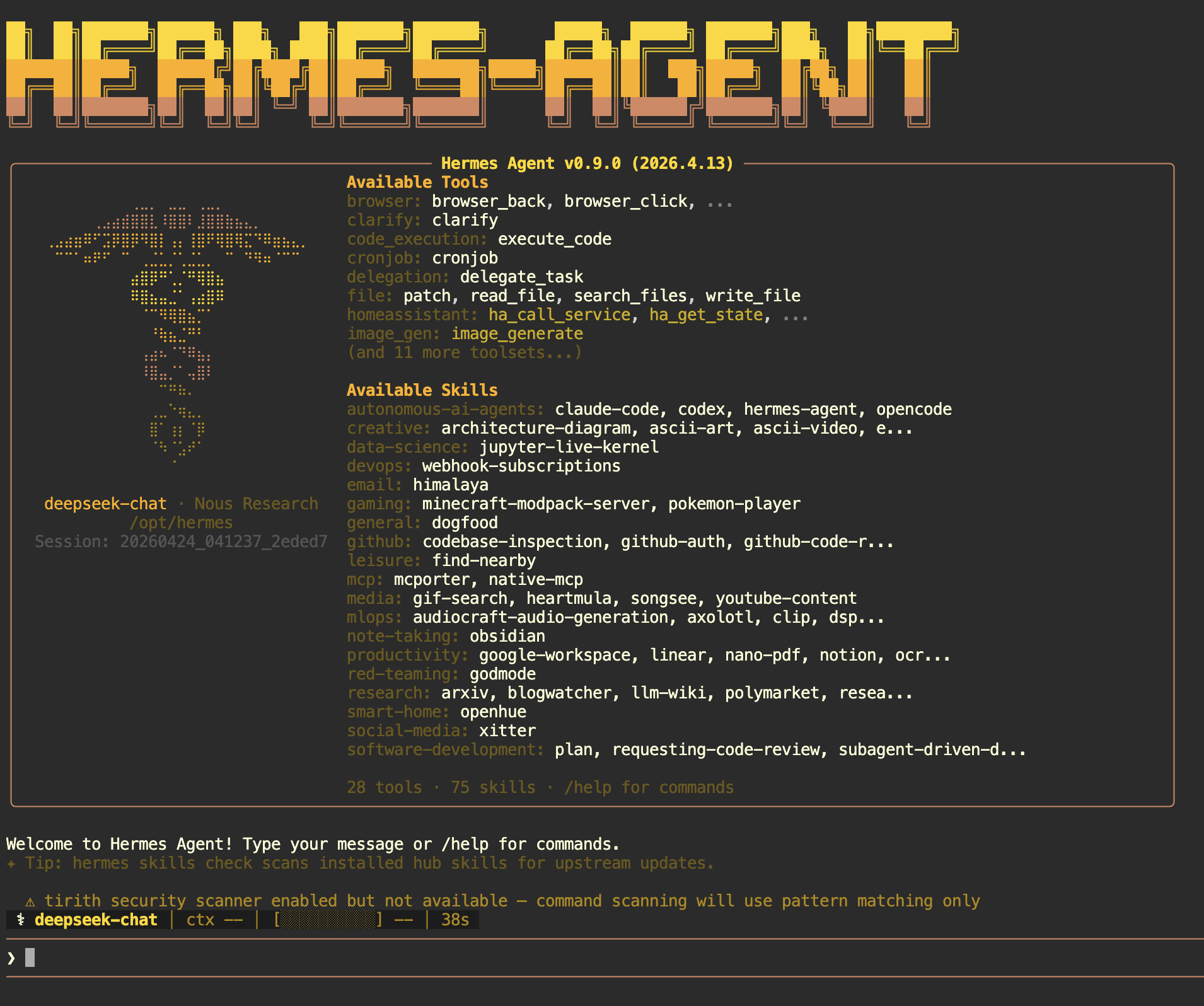 The Hermes Agent CLI welcome banner
