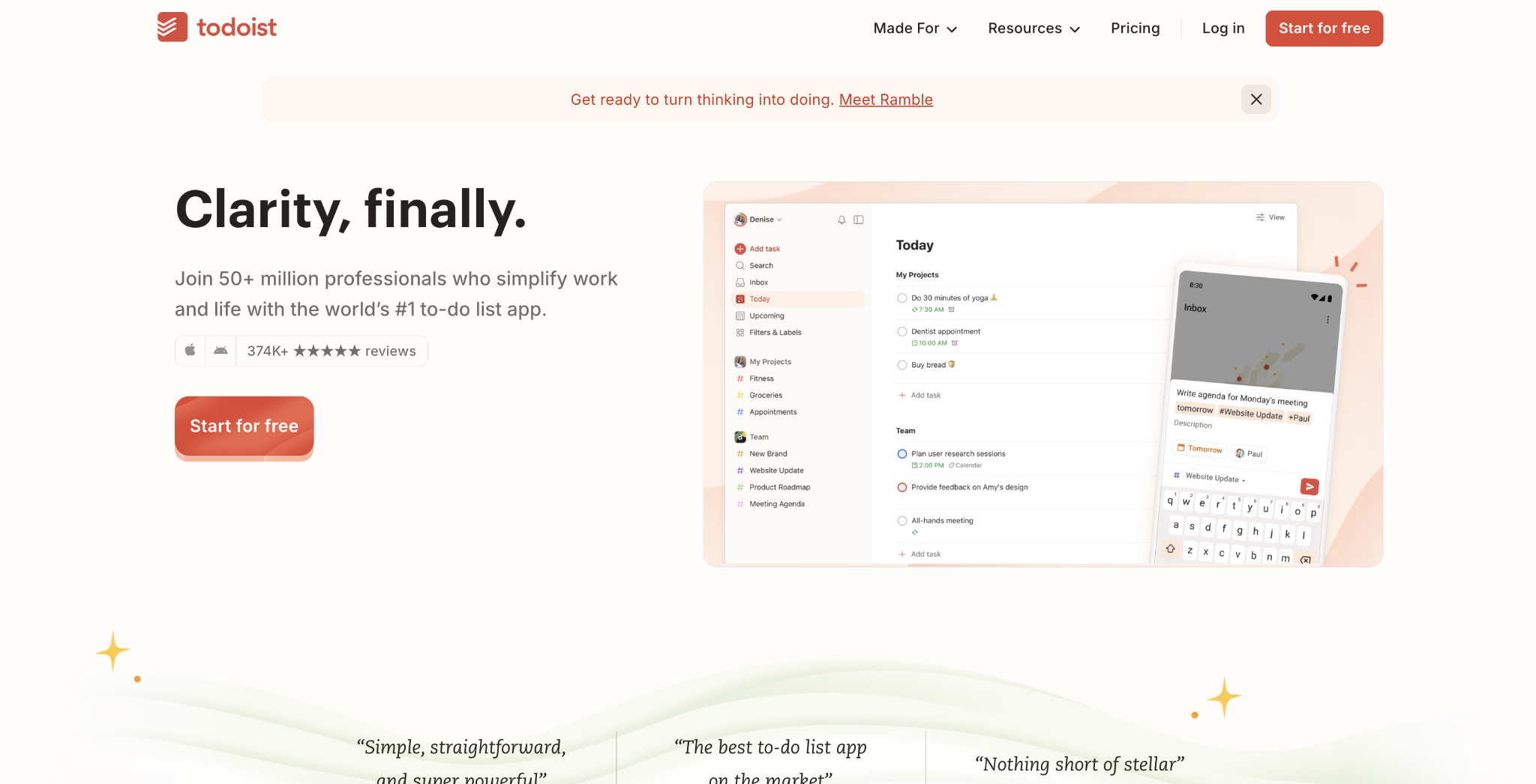 Todoist landing page
